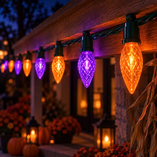 Orange and purple C9 commercial Halloween string lights